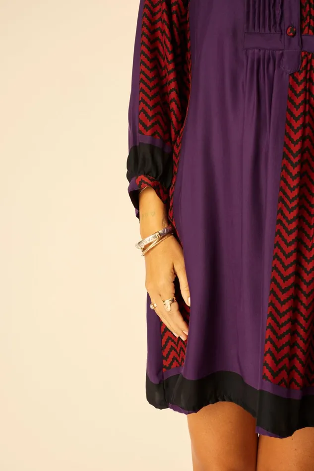 Sammie Short Dress Block Zigzag Aubergine Women Natalie Martin Dresses
