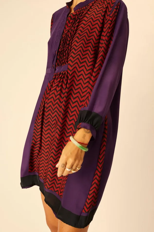 Sammie Short Dress Block Zigzag Aubergine Women Natalie Martin Dresses