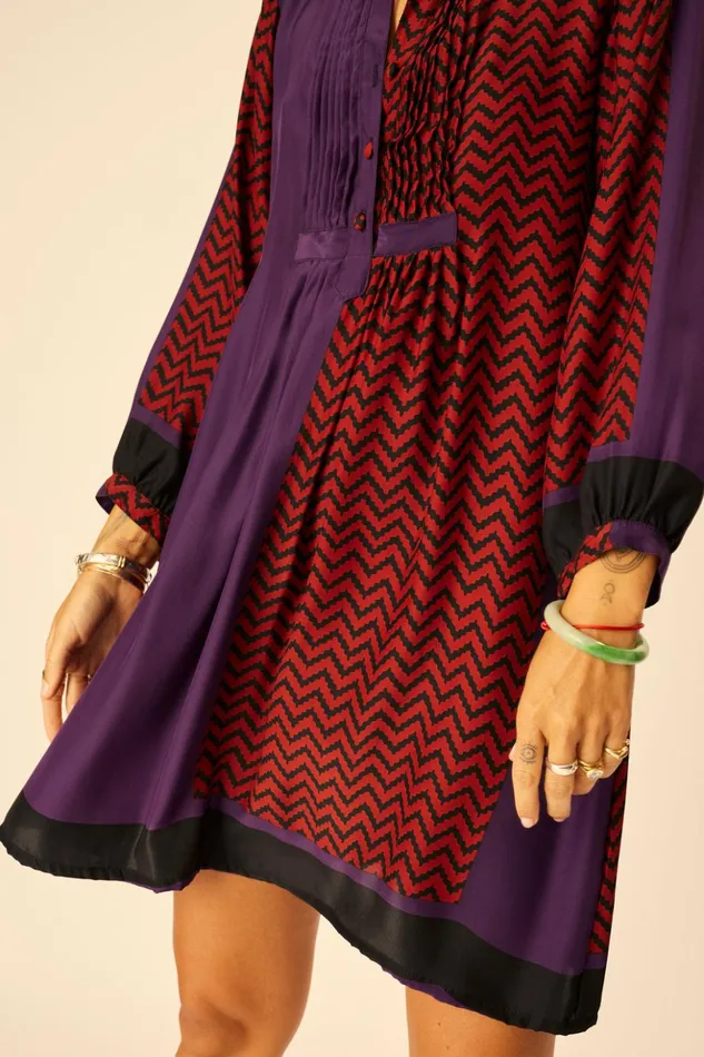 Sammie Short Dress Block Zigzag Aubergine Women Natalie Martin Dresses