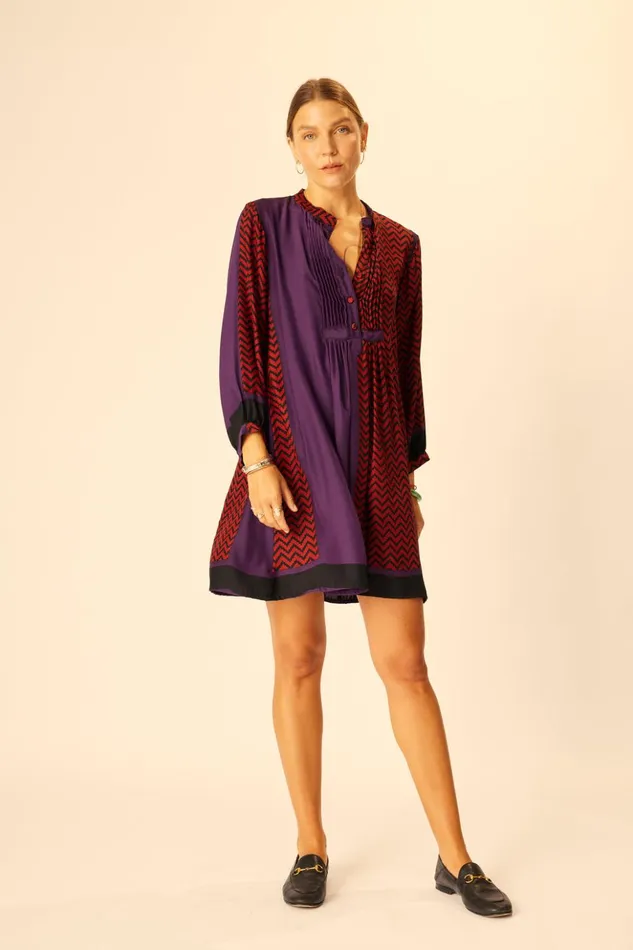 Sammie Short Dress Block Zigzag Aubergine Women Natalie Martin Dresses
