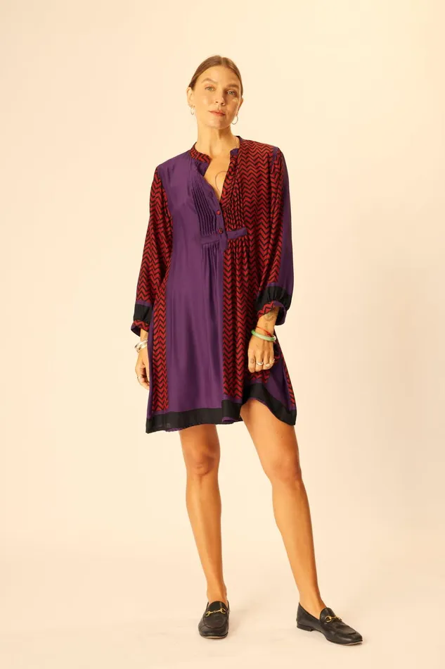 Sammie Short Dress Block Zigzag Aubergine Women Natalie Martin Dresses