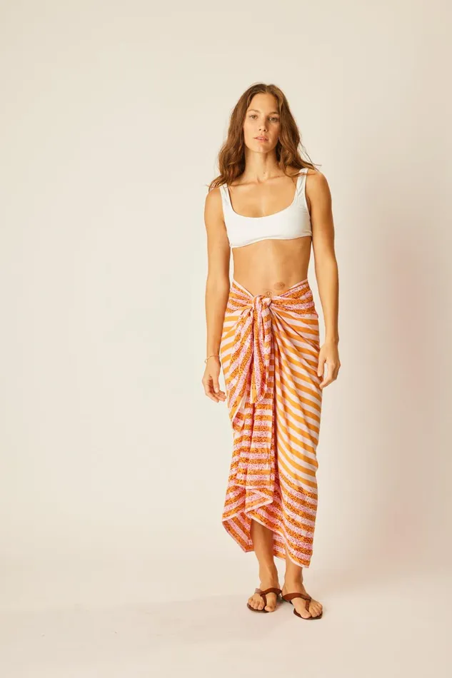 Sarong Batik Chrysanthemum Orange Women Natalie Martin Coverups