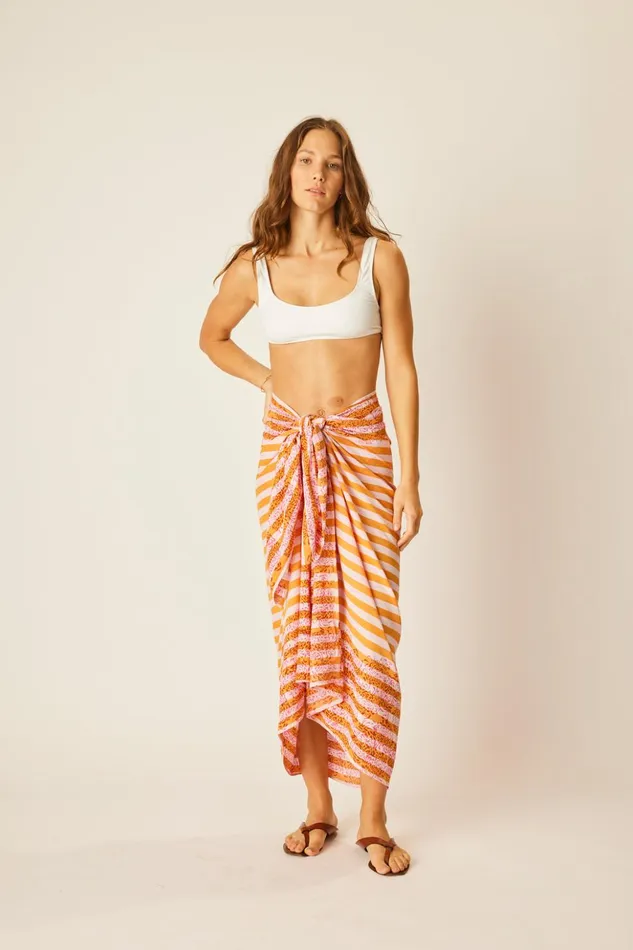 Sarong Batik Chrysanthemum Orange Women Natalie Martin Coverups