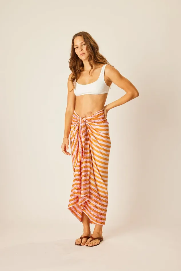 Sarong Batik Chrysanthemum Orange Women Natalie Martin Coverups