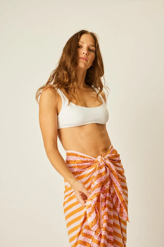 Sarong Batik Chrysanthemum Orange Women Natalie Martin Coverups