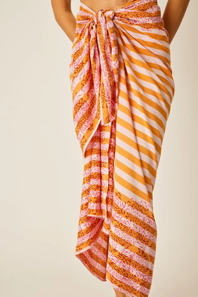 Sarong Batik Chrysanthemum Orange Women Natalie Martin Coverups