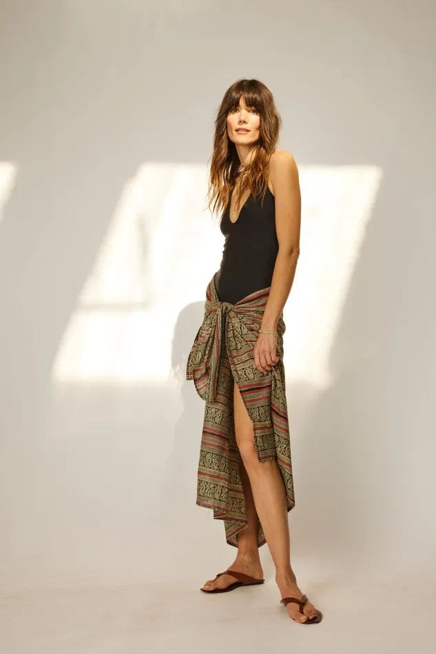 Sarong Paisley Stripe Black Women Natalie Martin Bottoms Sarong Paisley Stripe Black Women Natalie Martin Bottoms