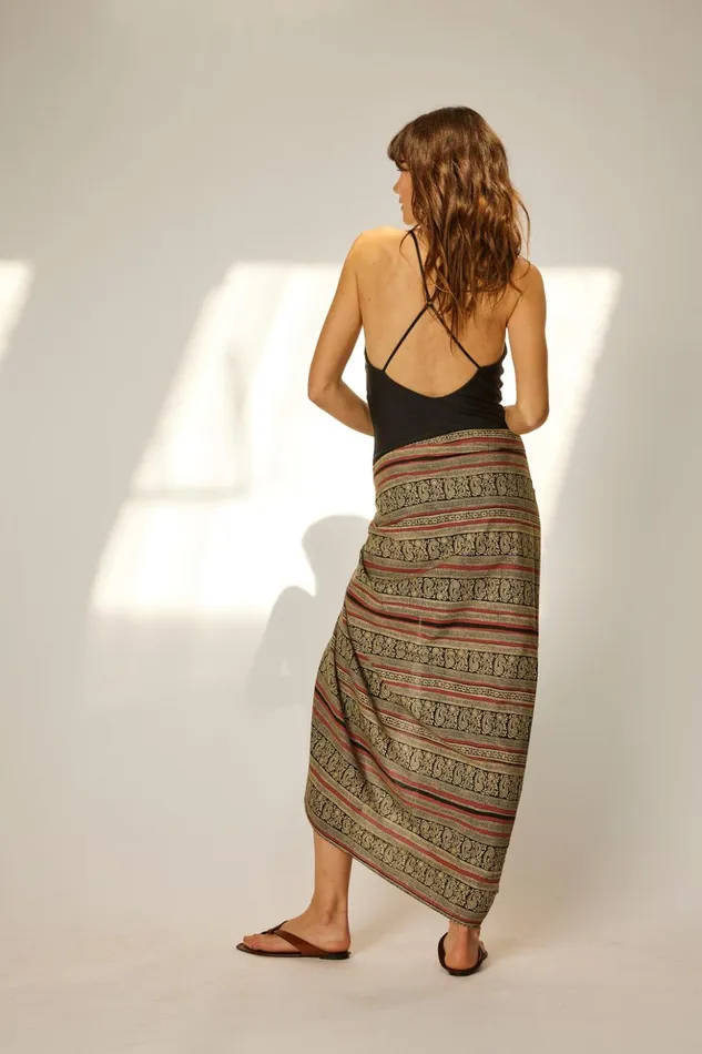 Sarong Paisley Stripe Black Women Natalie Martin Bottoms Sarong Paisley Stripe Black Women Natalie Martin Bottoms