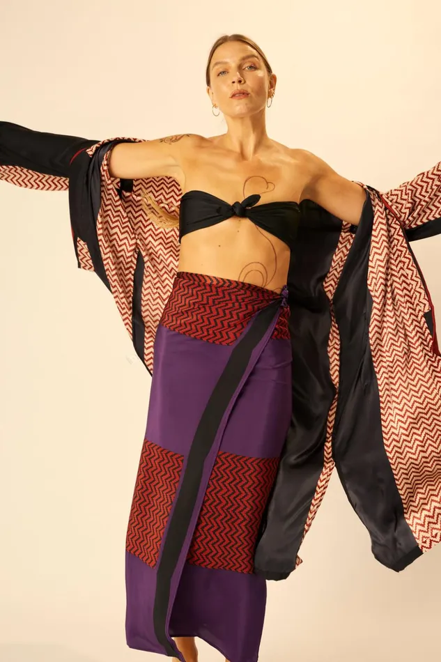 SarongScarf Block Zigzag Aubergine Women Natalie Martin Bottoms