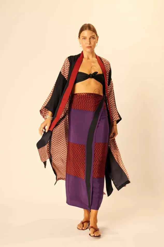 SarongScarf Block Zigzag Aubergine Women Natalie Martin Bottoms