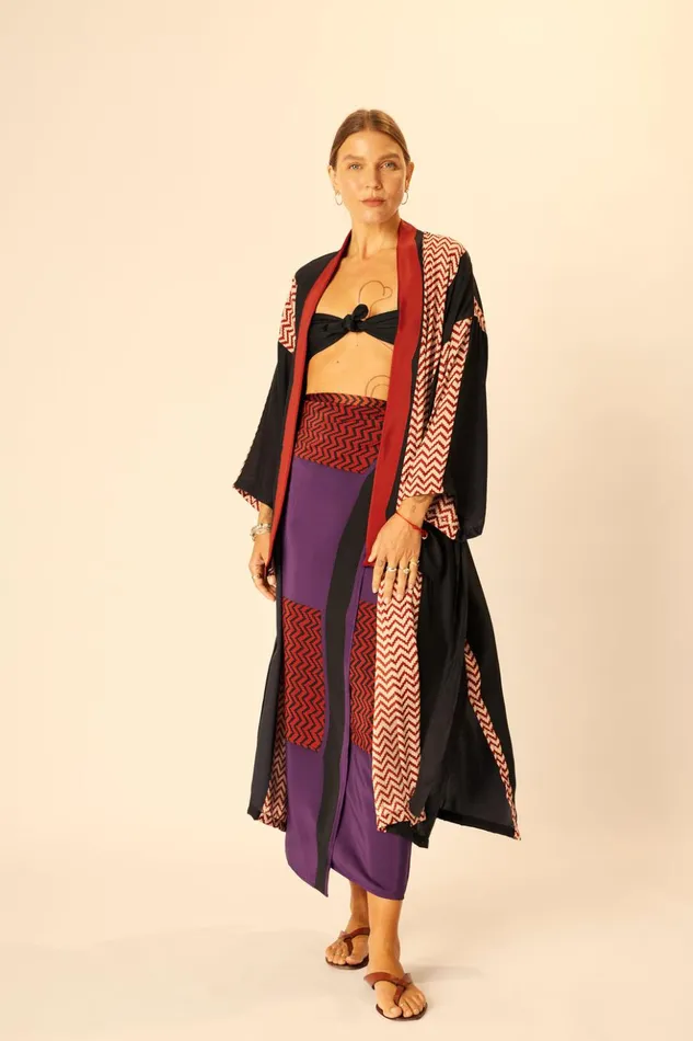 SarongScarf Block Zigzag Aubergine Women Natalie Martin Bottoms