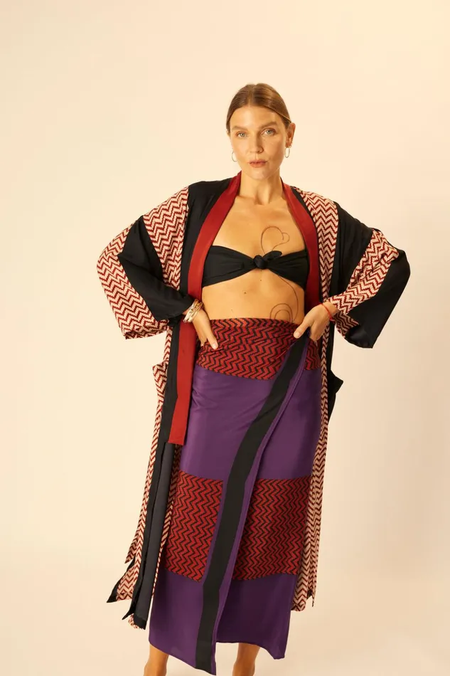 SarongScarf Block Zigzag Aubergine Women Natalie Martin Bottoms