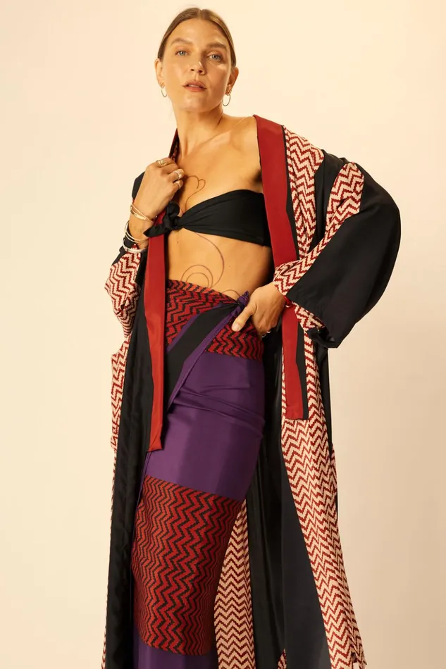 SarongScarf Block Zigzag Aubergine Women Natalie Martin Bottoms