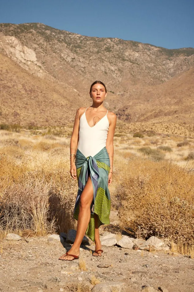 SarongScarf Block Zigzag Lime Women Natalie Martin Coverups