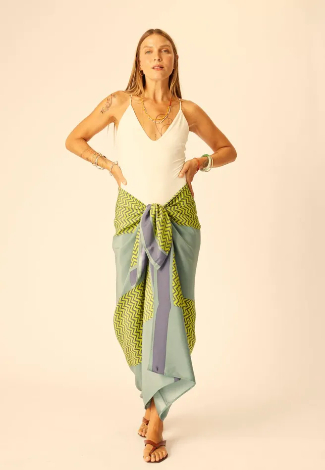 SarongScarf Block Zigzag Lime Women Natalie Martin Coverups