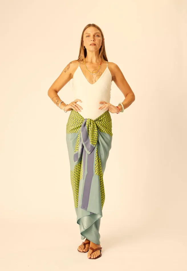 SarongScarf Block Zigzag Lime Women Natalie Martin Coverups