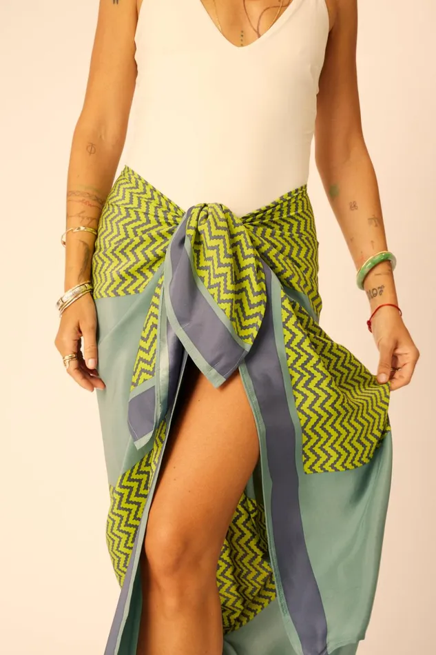 SarongScarf Block Zigzag Lime Women Natalie Martin Coverups