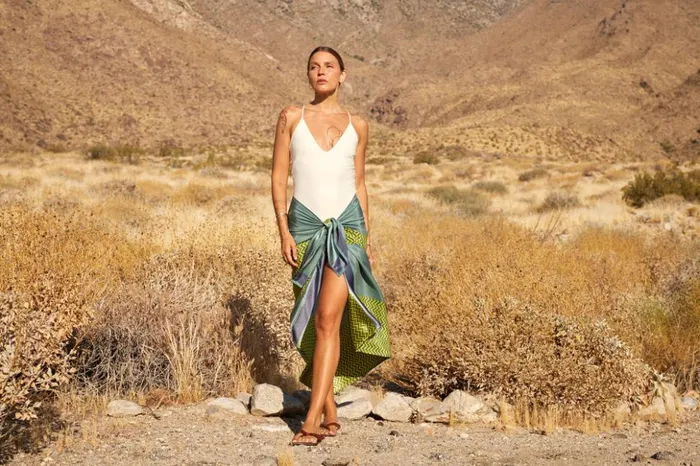 SarongScarf Block Zigzag Lime Women Natalie Martin Coverups