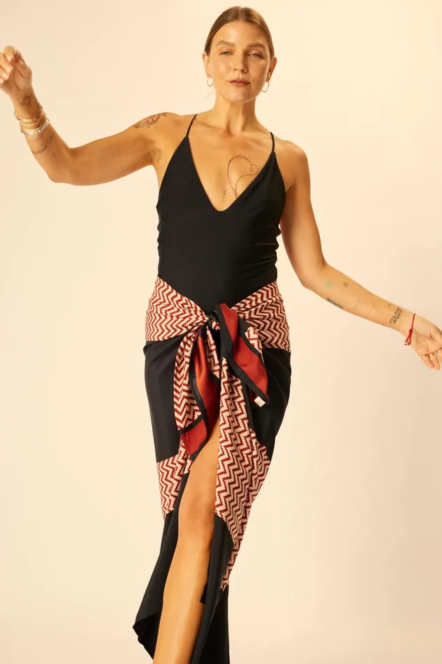 SarongScarf Block Zigzag Noire Women Natalie Martin Coverups