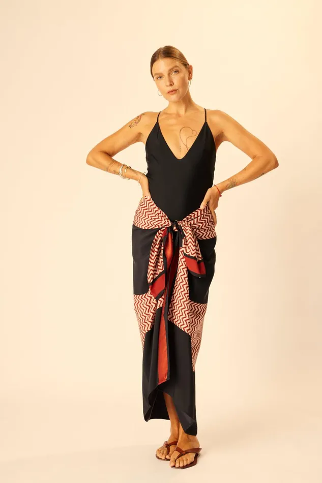 SarongScarf Block Zigzag Noire Women Natalie Martin Coverups