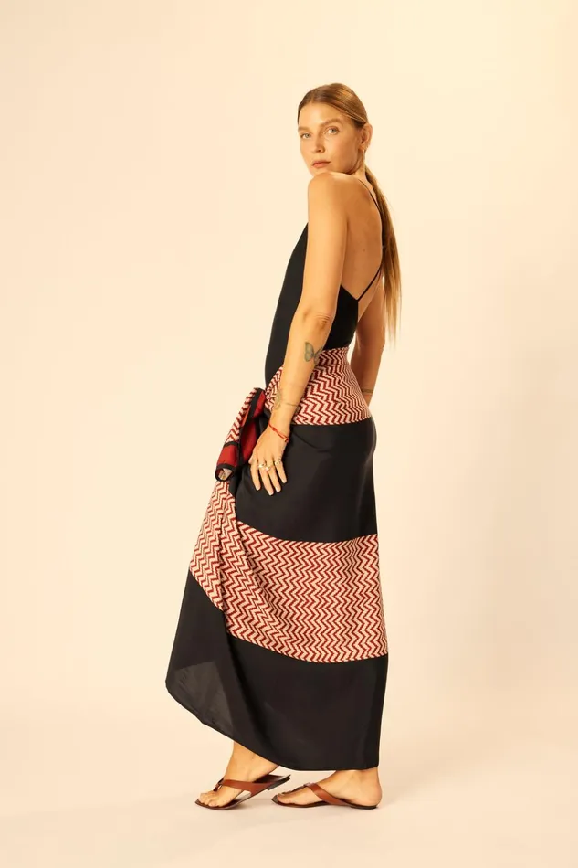 SarongScarf Block Zigzag Noire Women Natalie Martin Coverups