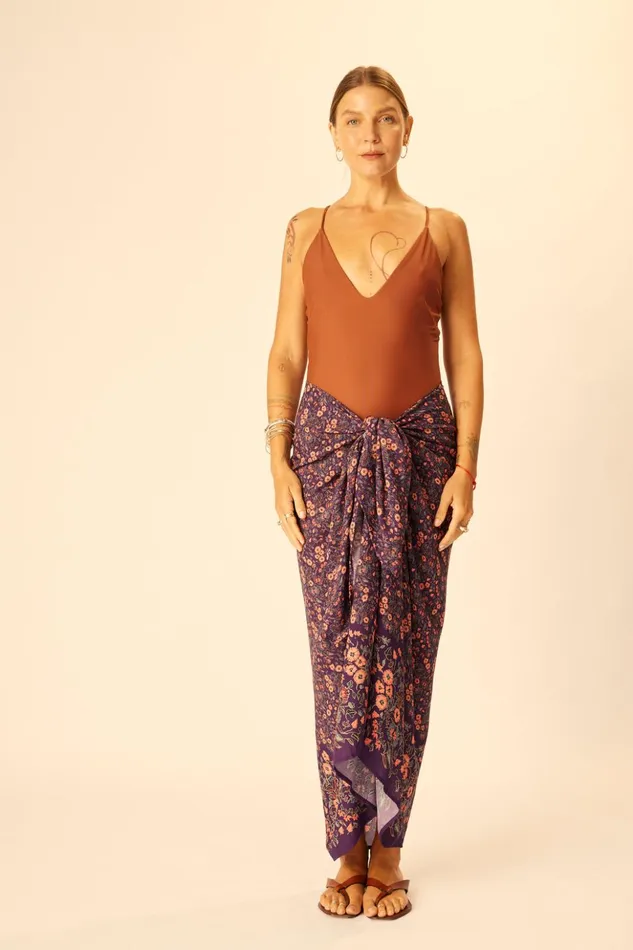 SarongScarf Petite Fleur Aubergine Women Natalie Martin Bottoms