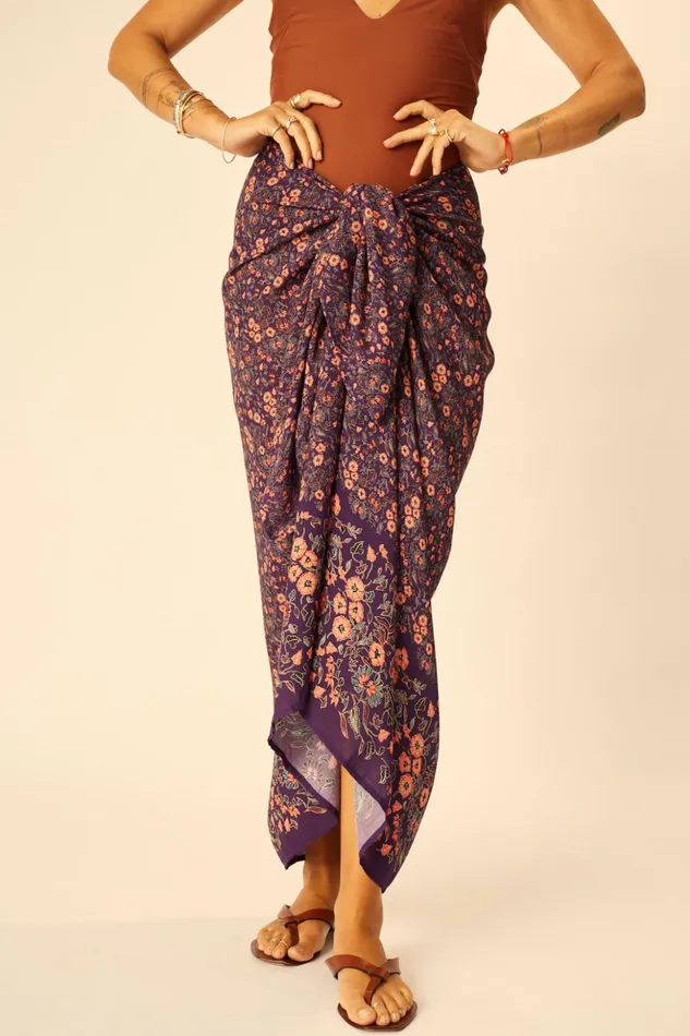 SarongScarf Petite Fleur Aubergine Women Natalie Martin Bottoms