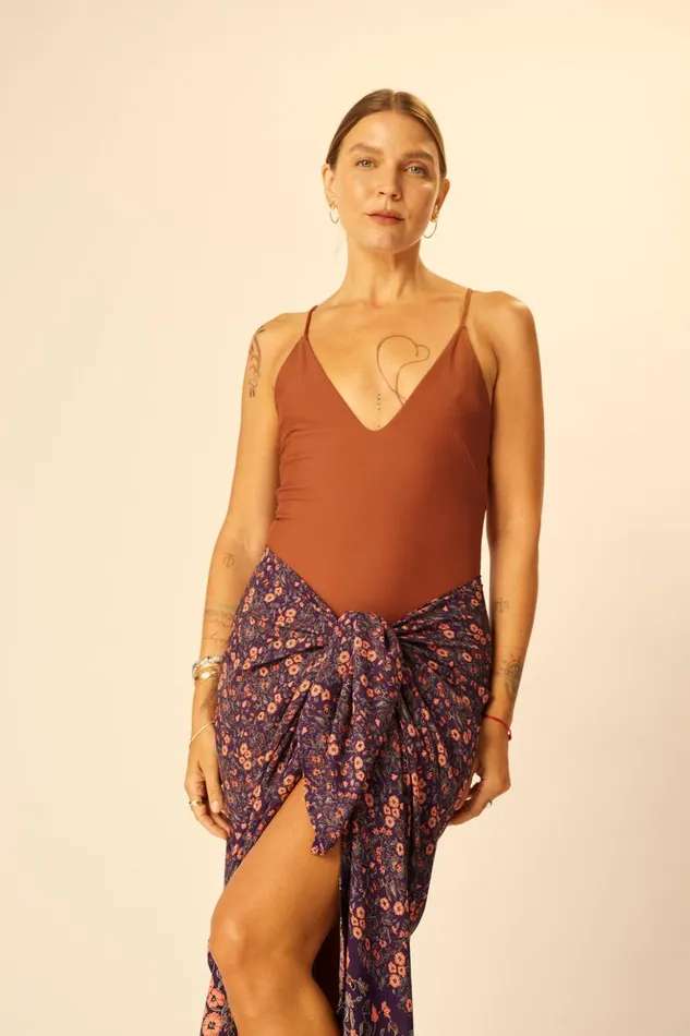 SarongScarf Petite Fleur Aubergine Women Natalie Martin Bottoms