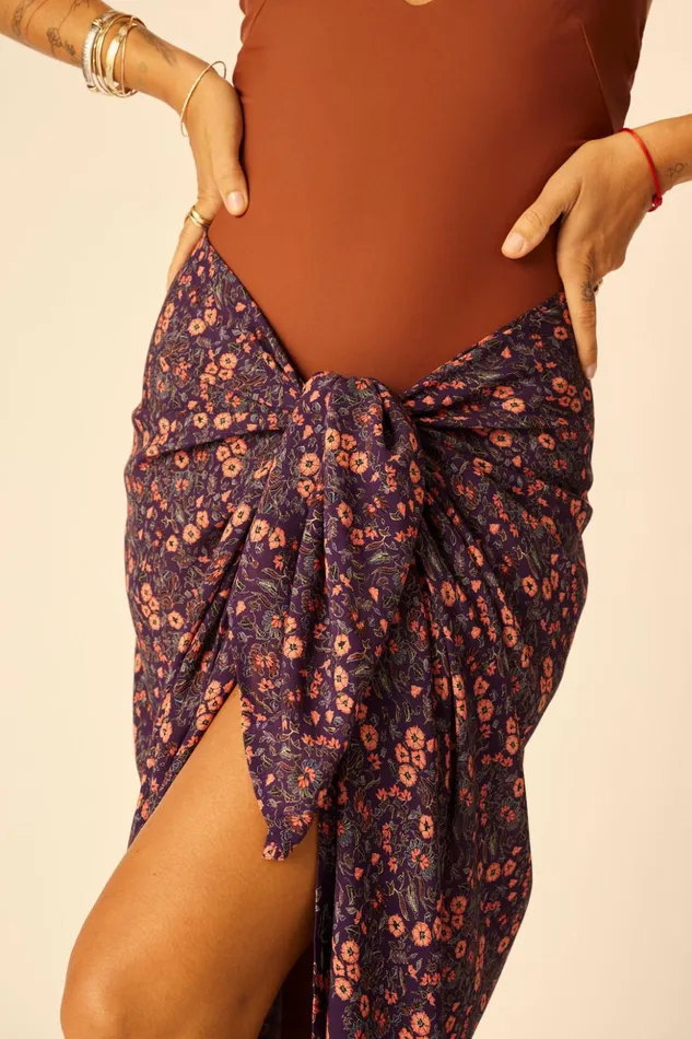 SarongScarf Petite Fleur Aubergine Women Natalie Martin Bottoms
