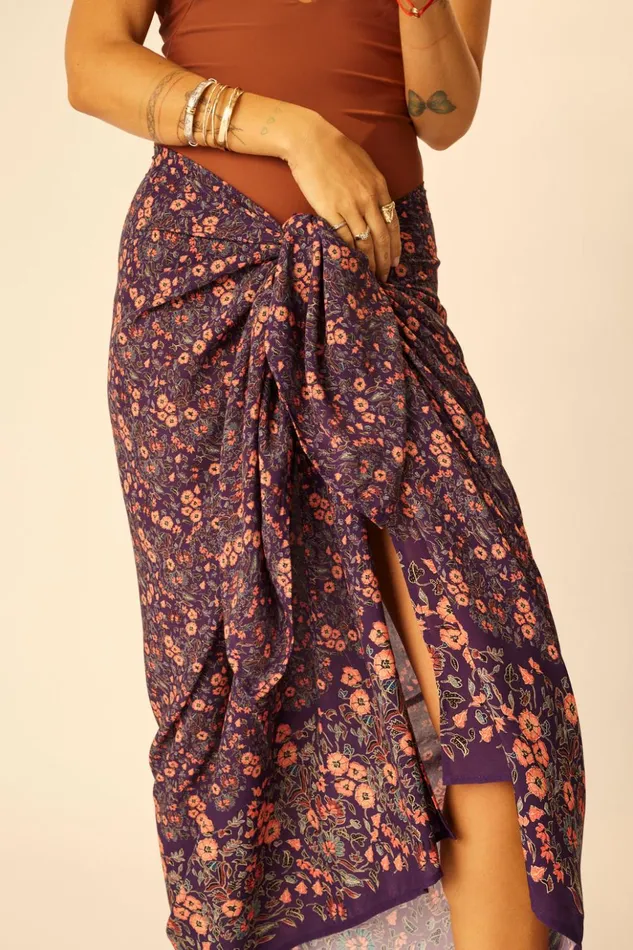 SarongScarf Petite Fleur Aubergine Women Natalie Martin Bottoms