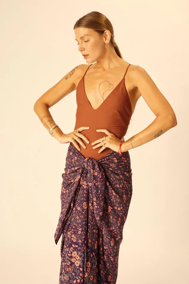 SarongScarf Petite Fleur Aubergine Women Natalie Martin Bottoms