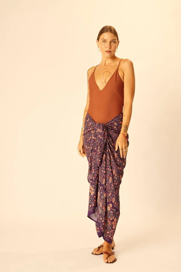 SarongScarf Petite Fleur Aubergine Women Natalie Martin Bottoms