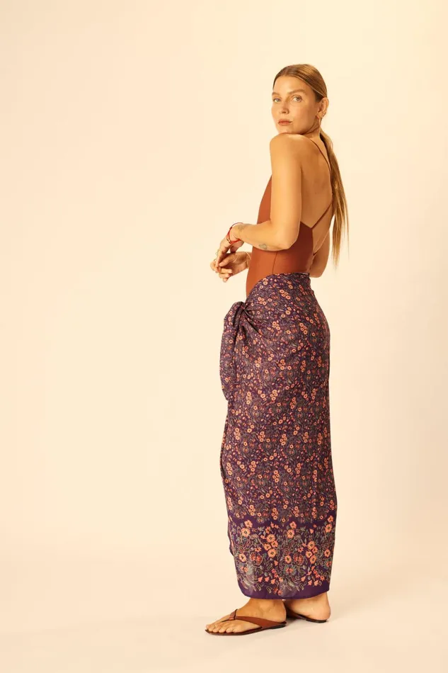 SarongScarf Petite Fleur Aubergine Women Natalie Martin Bottoms