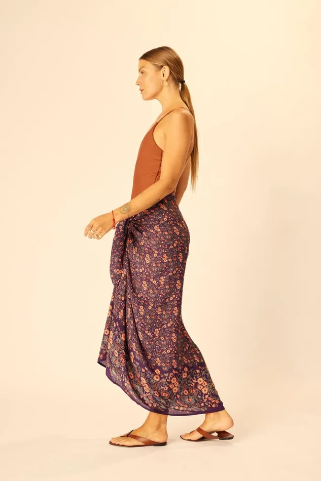 SarongScarf Petite Fleur Aubergine Women Natalie Martin Bottoms