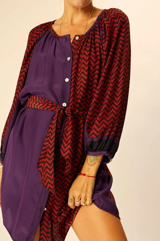 Sash Belt Block Zigzag Aubergine Women Natalie Martin