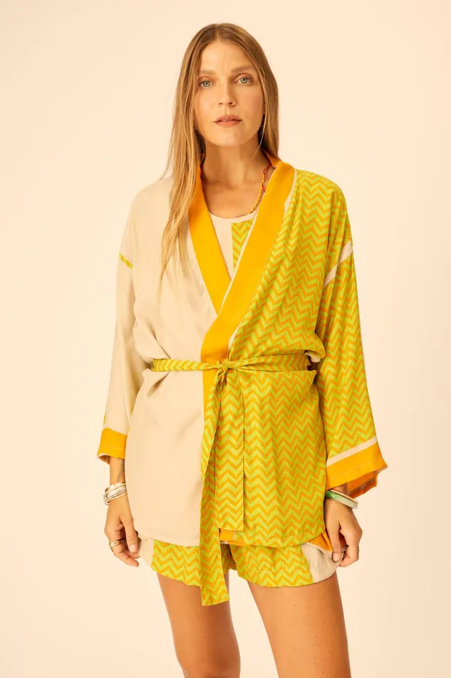 Saylor Kimono Block Zigzag Tangerine Women Natalie Martin Coverups