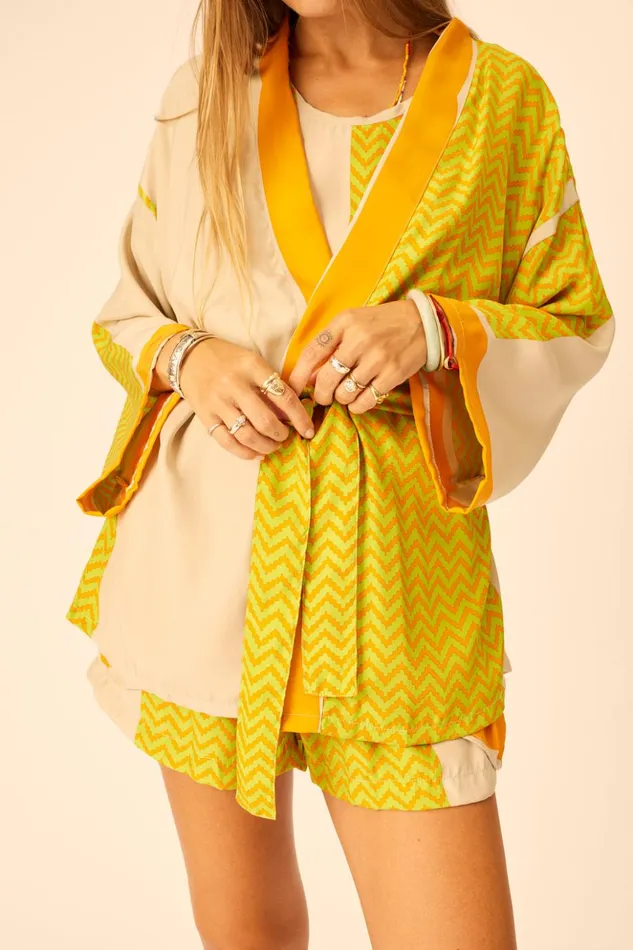 Saylor Kimono Block Zigzag Tangerine Women Natalie Martin Coverups