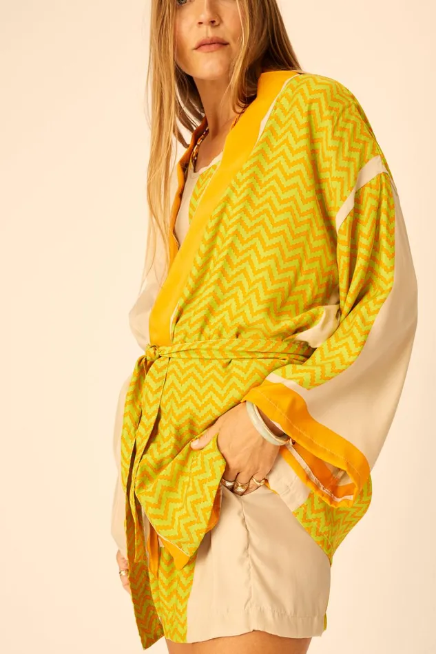 Saylor Kimono Block Zigzag Tangerine Women Natalie Martin Coverups