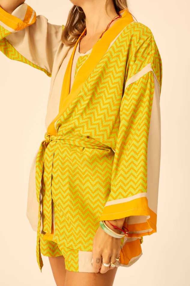 Saylor Kimono Block Zigzag Tangerine Women Natalie Martin Coverups