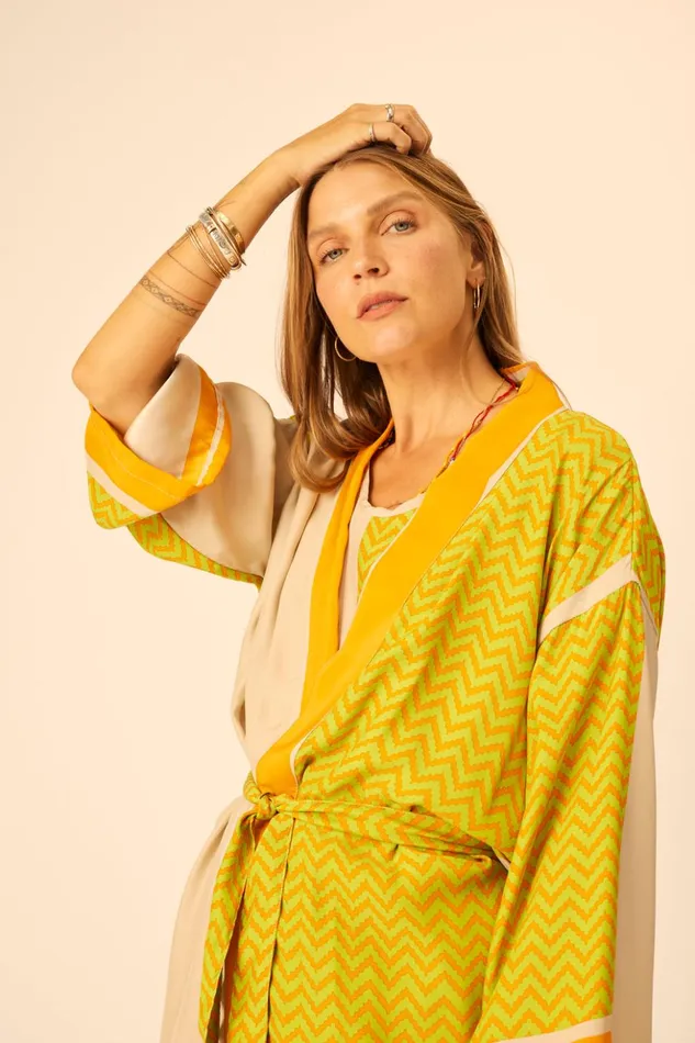 Saylor Kimono Block Zigzag Tangerine Women Natalie Martin Coverups