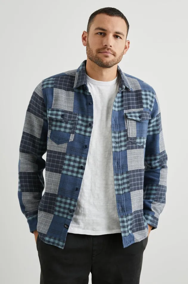 Shirts Men Rails Banton Shirt Blue Patchwork