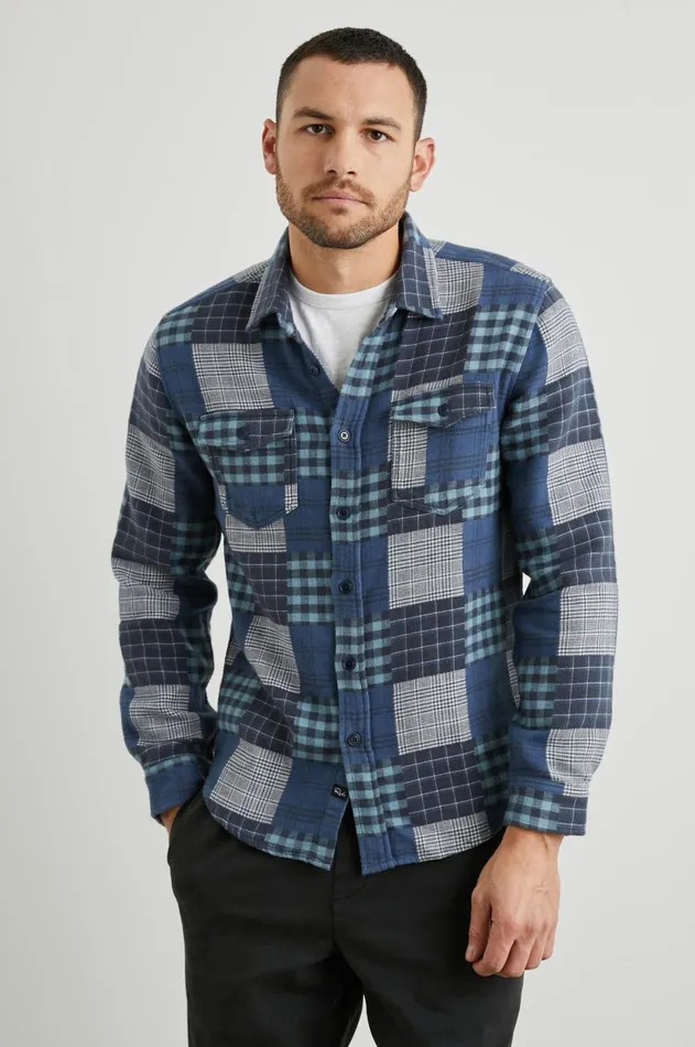 Shirts Men Rails Banton Shirt Blue Patchwork