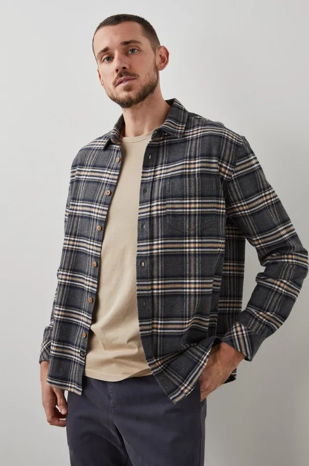 Shirts Men Rails Forrest Shirt Charcoal Foundation Melange