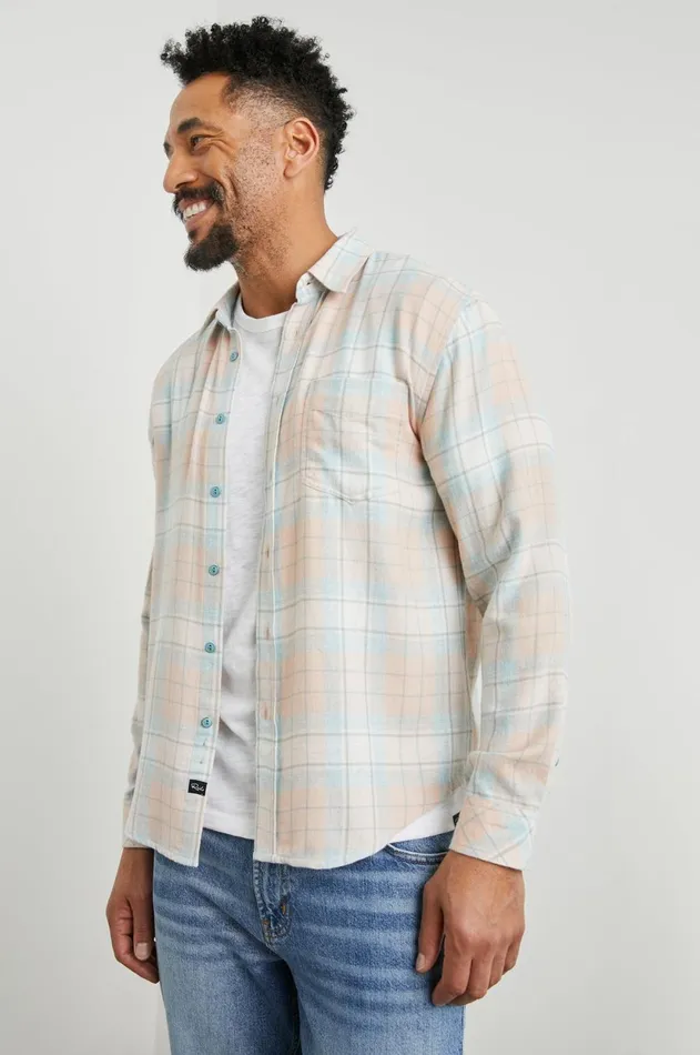 Shirts Men Rails Lennox Shirt Teal Canteloupe Melange