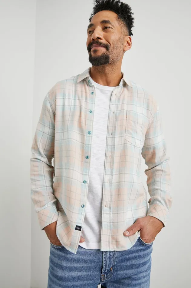 Shirts Men Rails Lennox Shirt Teal Canteloupe Melange