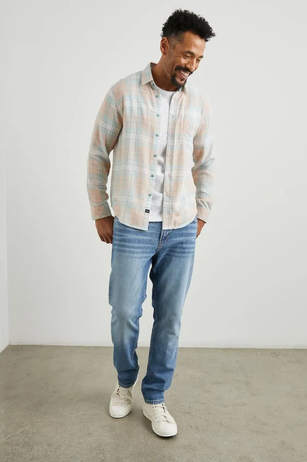 Shirts Men Rails Lennox Shirt Teal Canteloupe Melange
