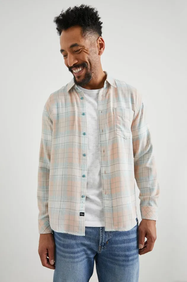 Shirts Men Rails Lennox Shirt Teal Canteloupe Melange