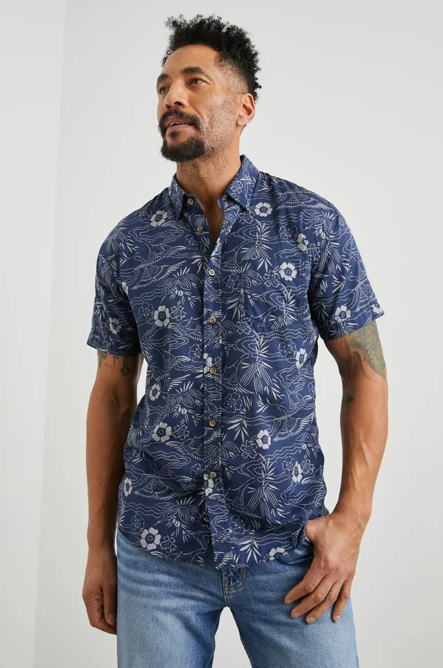 Shirts Men Rails Monaco Shirt Japanese Stencil Navy