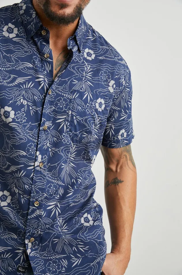 Shirts Men Rails Monaco Shirt Japanese Stencil Navy