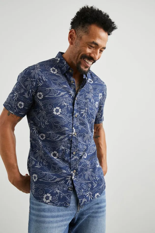 Shirts Men Rails Monaco Shirt Japanese Stencil Navy